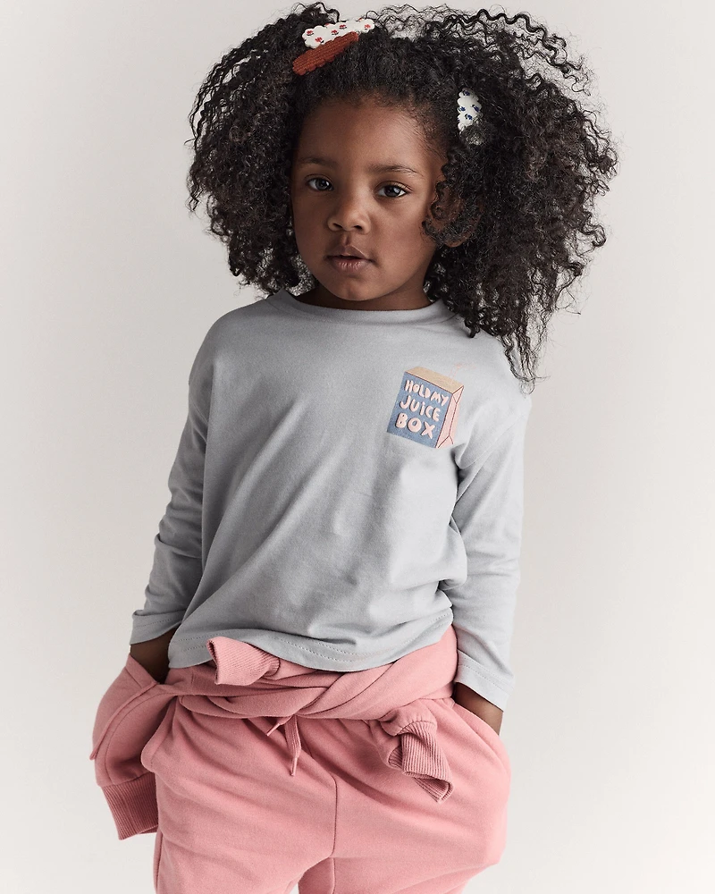 Toddler 'Hold My Juice Box' Long-Sleeve Relaxed Graphic Tee - Light Blue