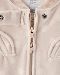 Baby Girl Deer Print DreamPlush Snug Fit Long-Sleeve 2-Way Zip Pajamas - Tan