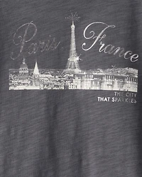 Girls Paris Cotton Short-Sleeve Graphic Tee - Grey
