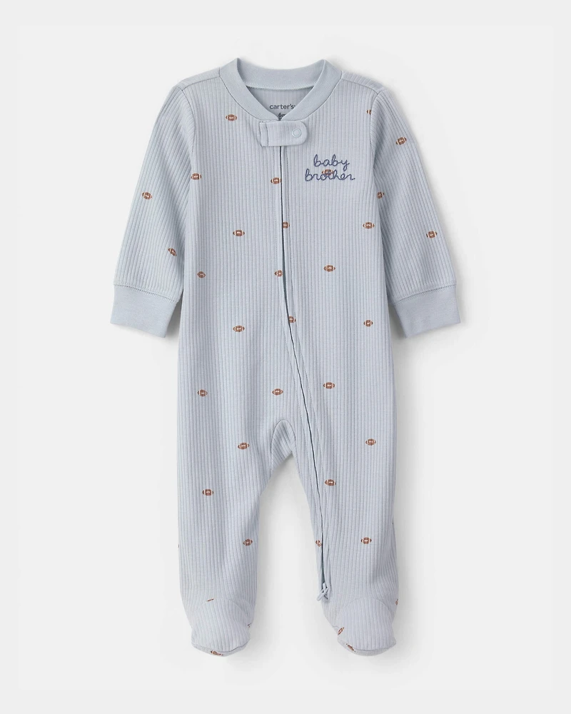 Baby Boy 'Baby Brother' Cotton 2-Way Zip Sleep & Play Pajamas - Blue