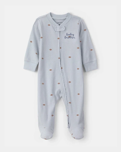 Baby Boy 'Baby Brother' Cotton 2-Way Zip Sleep & Play Pajamas - Blue