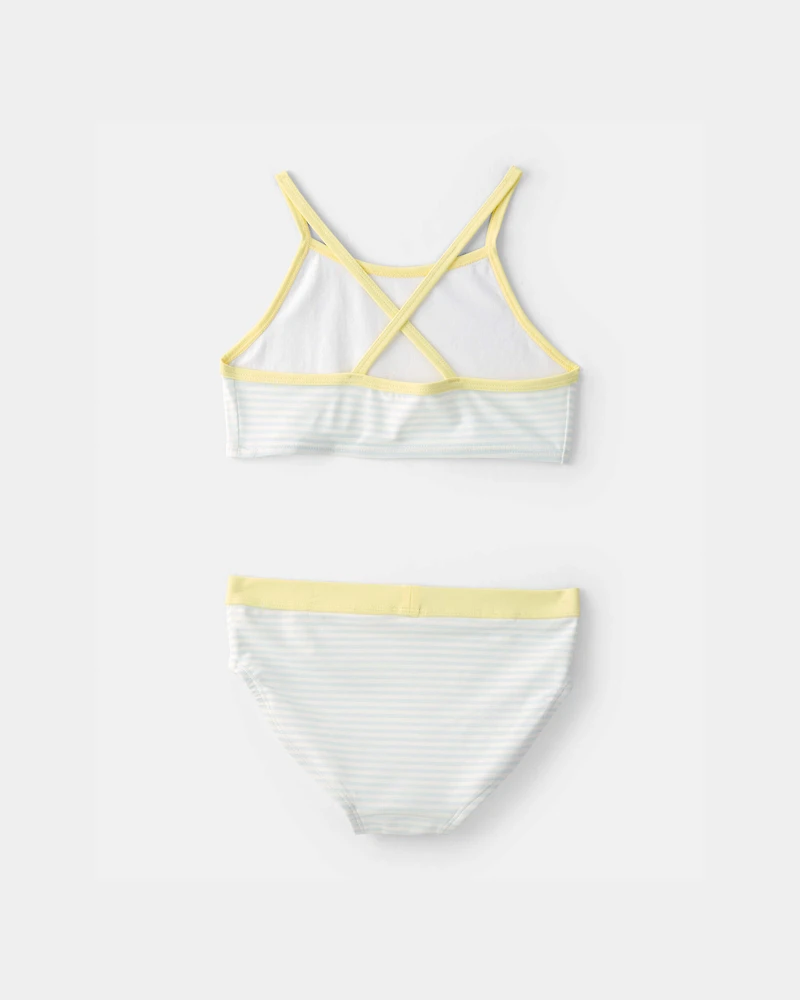 Girls 3-Piece Lemon Striped Rashguard Swimsuit Set - Blue