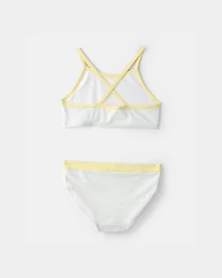 Girls 3-Piece Lemon Striped Rashguard Swimsuit Set - Blue