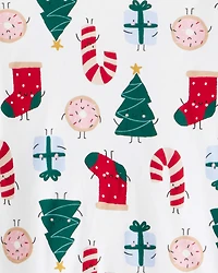 Adult Festive Friends Christmas 100% Cotton Long-Sleeve Snug Fit 2-Piece Pajamas - White