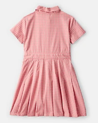 Kid Plaid Button-Down Short-Sleeve Shirt Dress - Pink