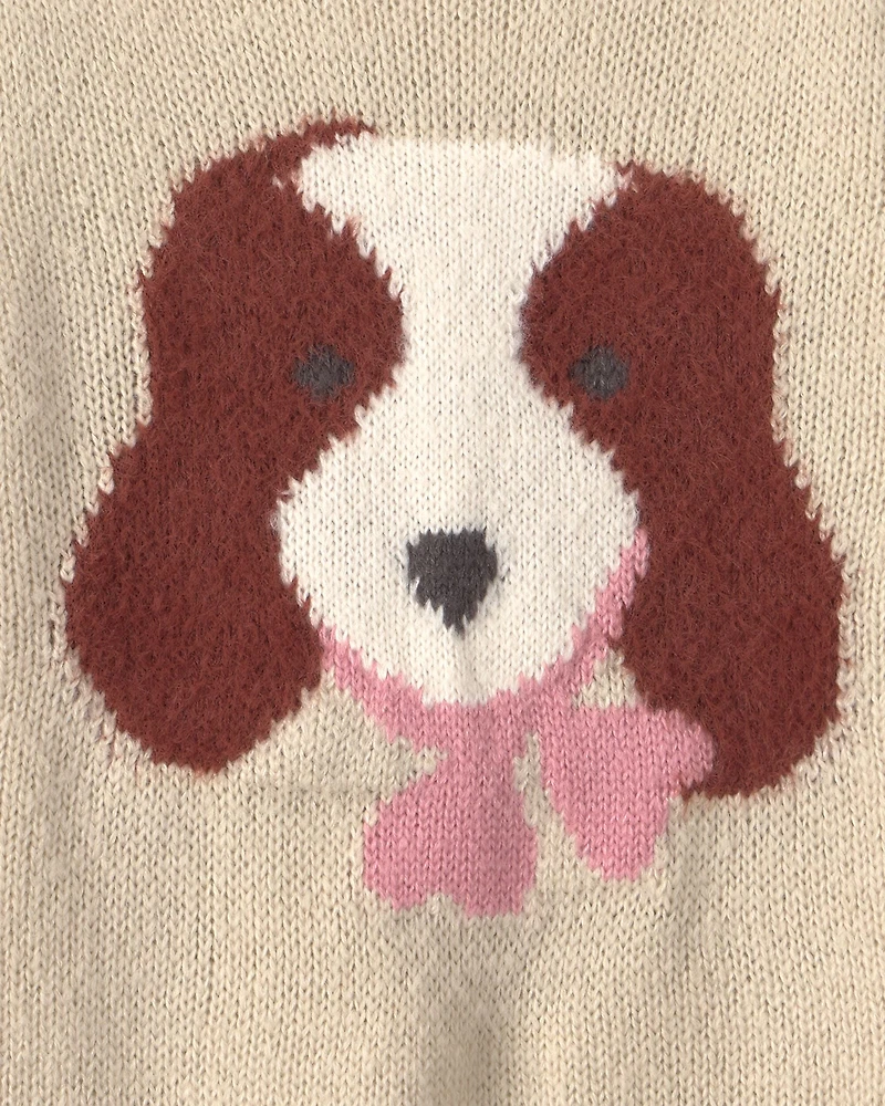 Toddler Girl Dog Sweater - Cream