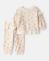 Baby Girl 2-Piece Cherry Fruit Print Long-Sleeve Tee & Pant Set - Ivory