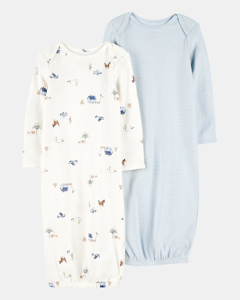 Baby 2-Pack Sleeper Gowns - Blue/White