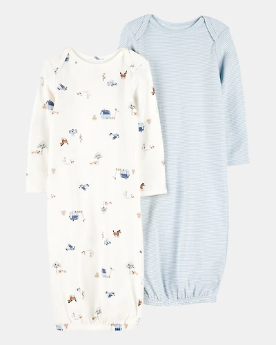 Baby 2-Pack Sleeper Gowns - Blue/White