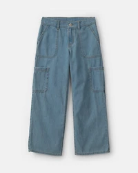 Girls Straight-Leg Cargo Jeans - Medium Wash