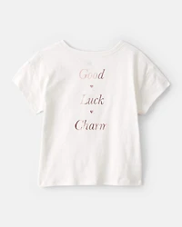 Girls Good Luck Charm Cotton Short-Sleeve Graphic Tee - White