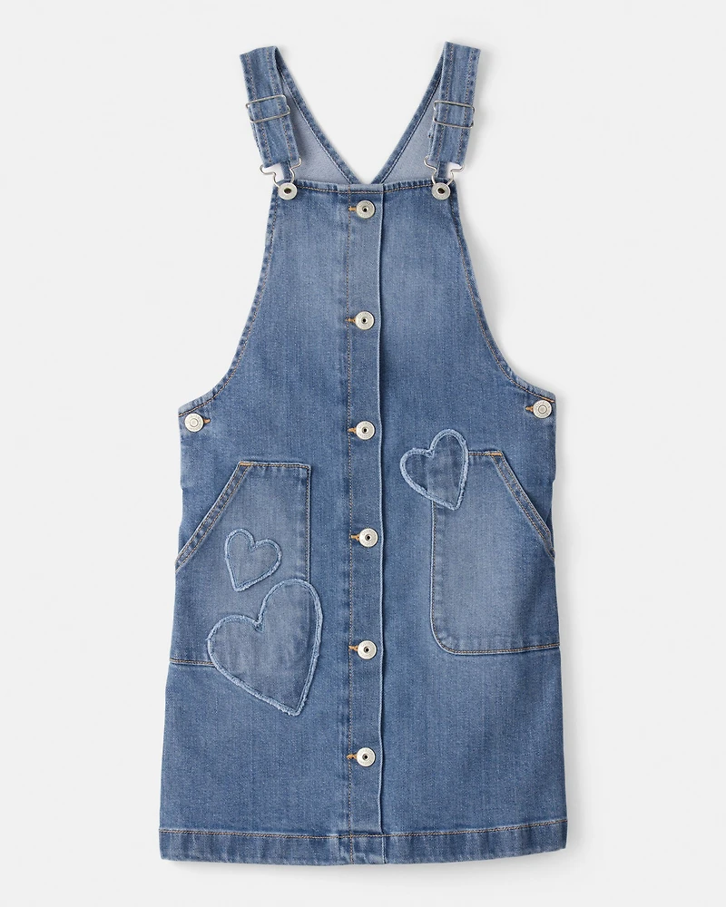 Girls Sleeveless Heart Denim Skirtall - Blue