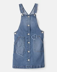 Girls Sleeveless Heart Denim Skirtall - Blue