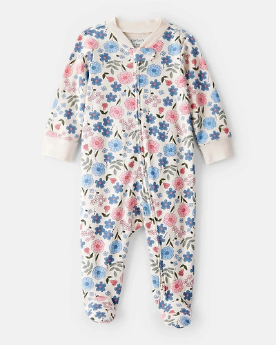 Baby Girl Floral 100% Cotton Long-Sleeve Snug Fit Sleep & Play Pajamas