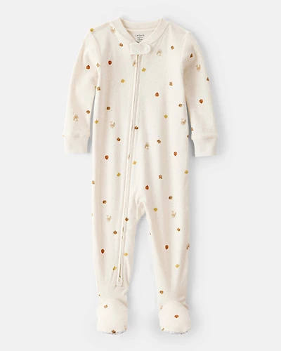Baby Thanksgiving Print 100% Cotton Long-Sleeve 2-Way Zip Footed 1-Piece Pajamas - Ivory