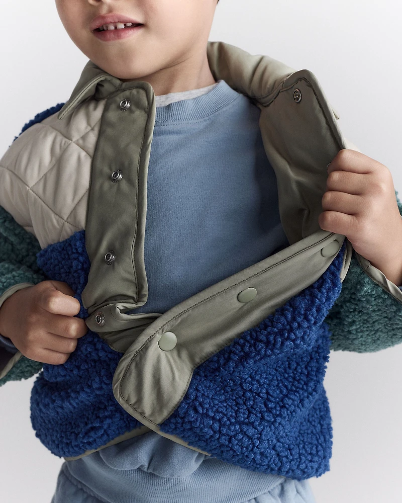 Toddler Boy Colorblock Sherpa Jacket - Blue/Cream