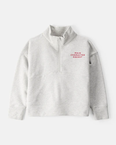 Girls Main Character Energy Quarter-Zip Pullover Sweatshirt - Grey