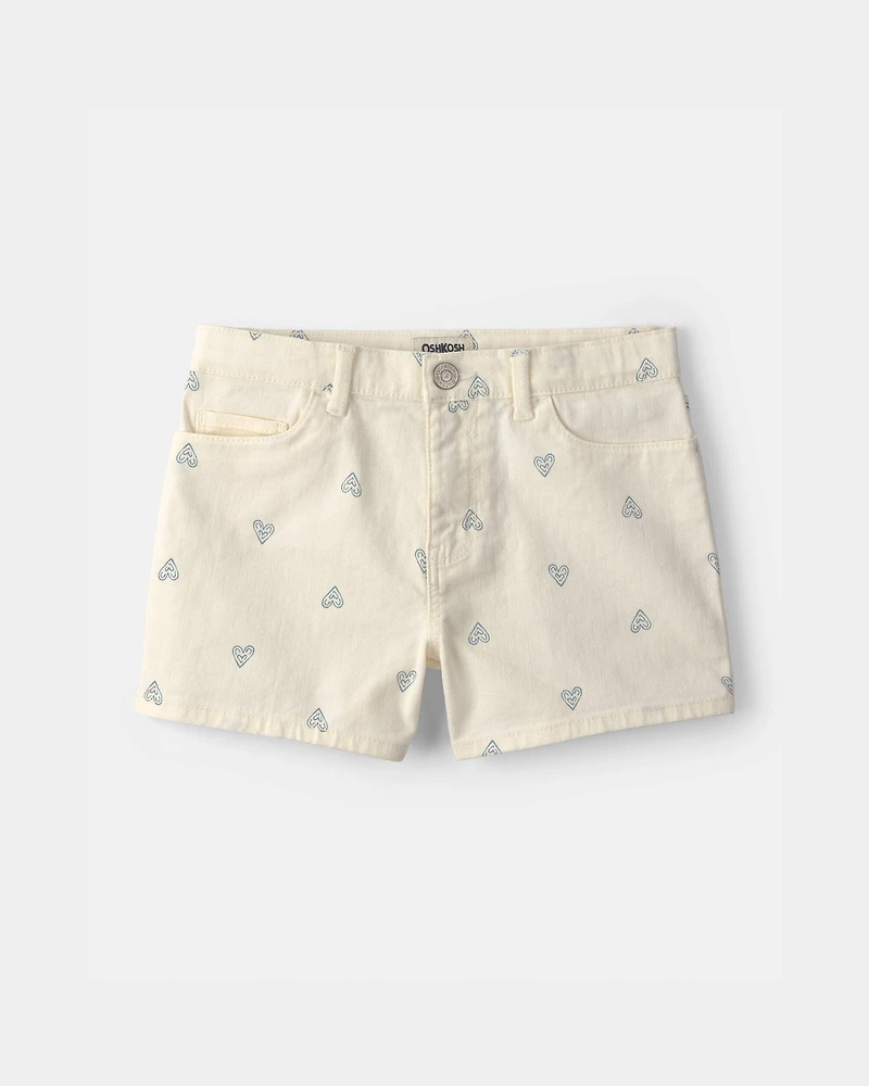 Girls Heart Denim Shorts - Ivory