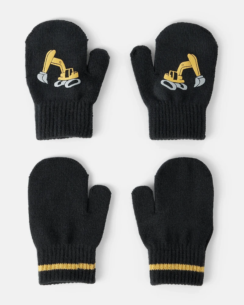 Toddler Boy 2-Pack Construction Winter Mittens - Black