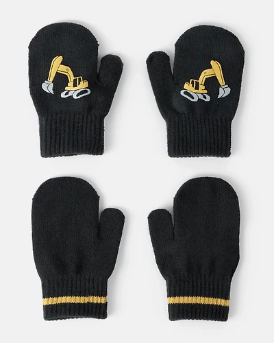 Toddler Boy 2-Pack Construction Winter Mittens - Black