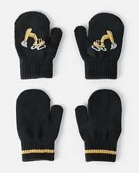 Toddler Boy 2-Pack Construction Winter Mittens - Black