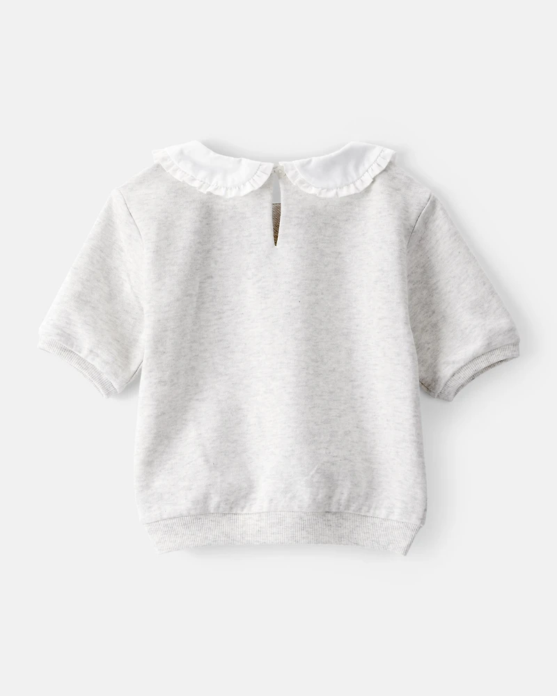 Toddler Girl 2-Piece Cherry French Terry Tee & Plaid Skirt Set - Grey/Navy