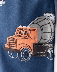 Baby Boy Construction Print 100% Cotton Long-Sleeve 2-Way Zip 1-Piece Pajamas - Blue