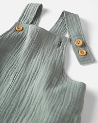 Toddler Organic Cotton Gauze Shortalls in Green