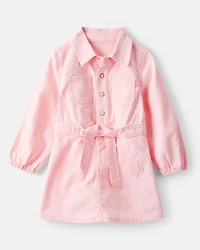 Toddler Girl Embroidered Cotton Long-Sleeve Dress - Pink