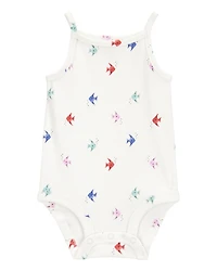 Baby Girl Fish Print Sleeveless Bodysuit - Ivory
