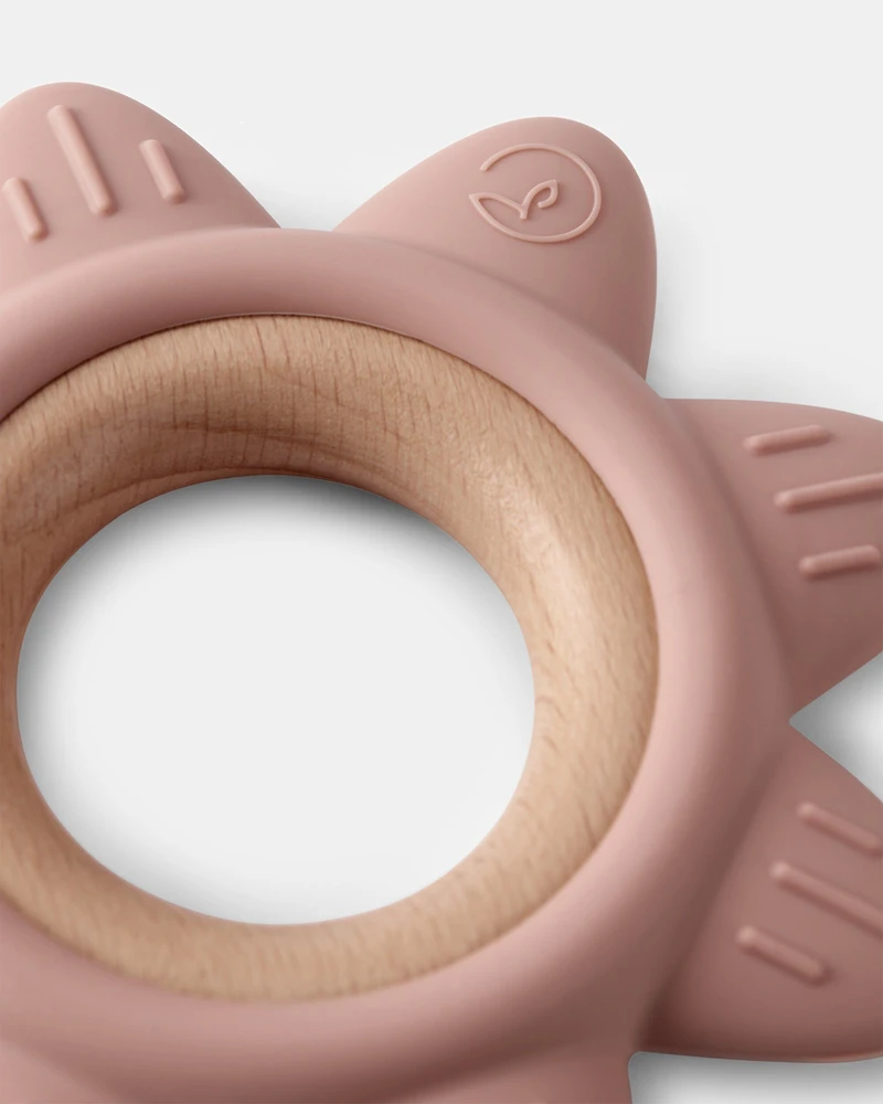 Baby Little Planet Silicone & Wood Teether - Pink