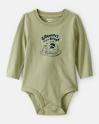 Baby Boy Grandpa's Lunch Buddy Frog Cotton Long-Sleeve Graphic Bodysuit - Green