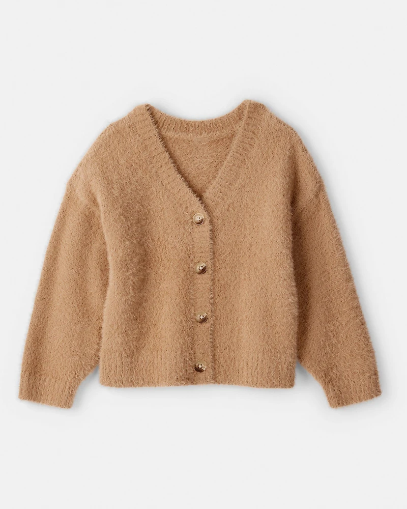 Toddler Girl Fuzzy Cardigan Sweater - Brown