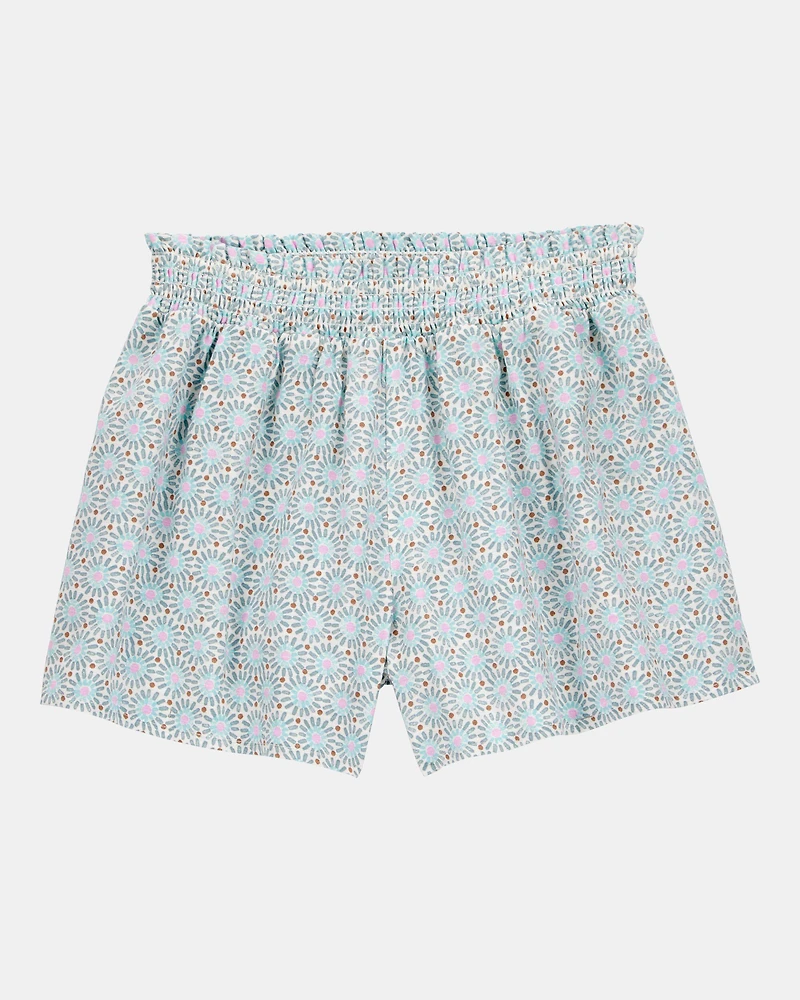 Kid 2-Piece Pineapple Graphic Tee & Linen Look-Alike Flowy Pull-On Shorts Set - White/Blue