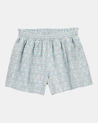 Kid 2-Piece Pineapple Graphic Tee & Linen Look-Alike Flowy Pull-On Shorts Set - White/Blue