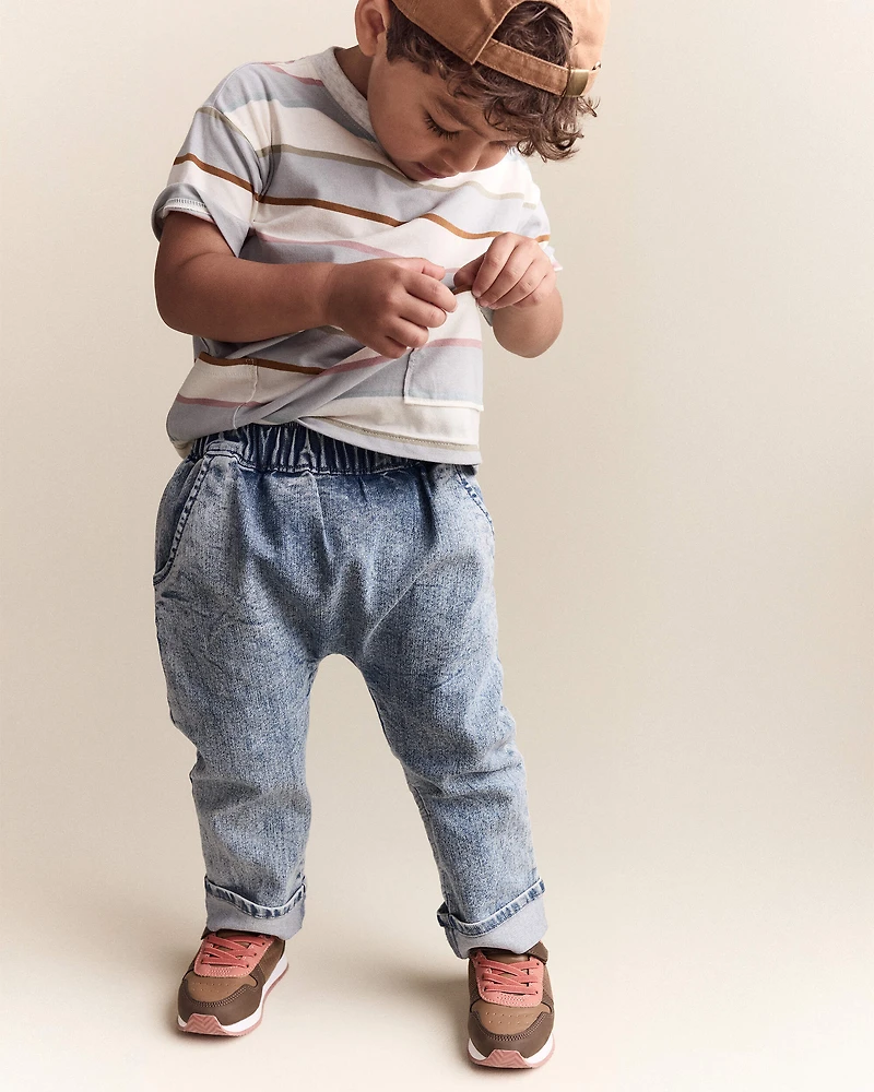 Toddler Boy Striped Short-Sleeve Otter Pocket Tee - Cream/Light Blue