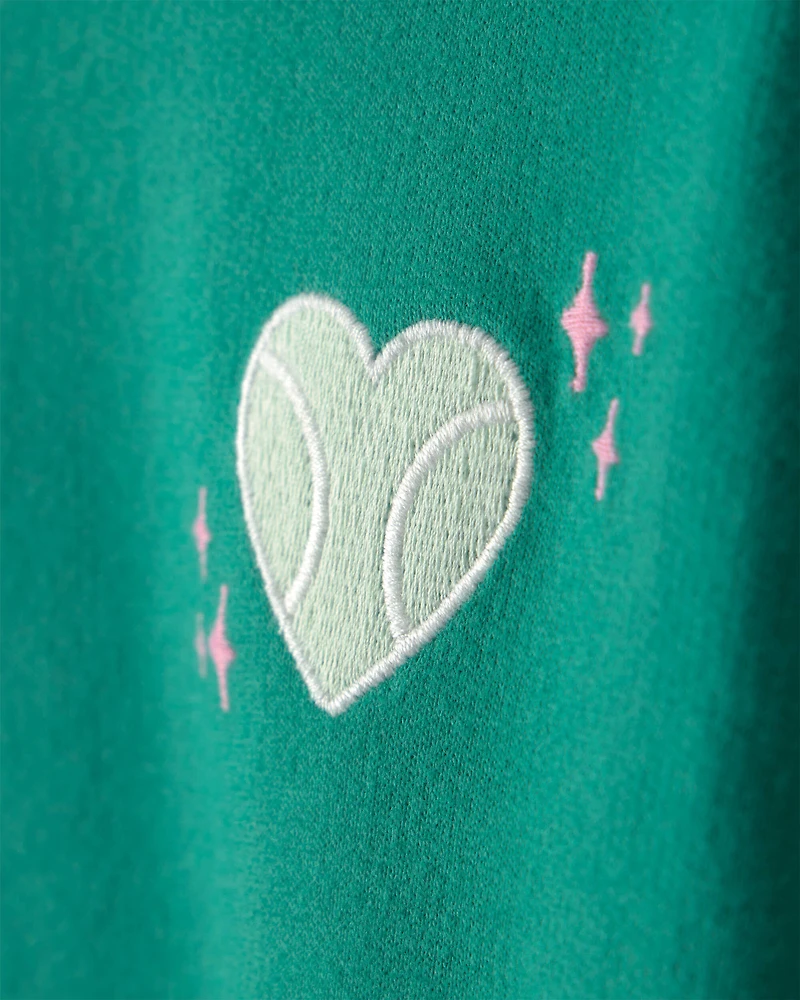 Girls Tennis Heart French Terry Pullover Sweatshirt - Green