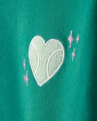 Girls Tennis Heart French Terry Pullover Sweatshirt - Green