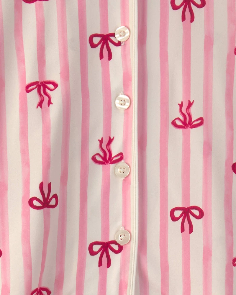 Girls 2-Piece Bows Loose Fit Pajama Set - Pink