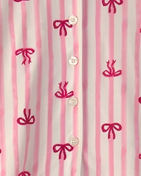 Girls 2-Piece Bows Loose Fit Pajama Set - Pink