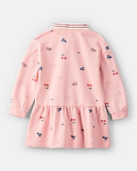Toddler Girl Art Print Collared Long-Sleeve Dress - Pink