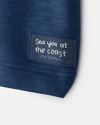 Toddler Boy 2-Piece French Terry Pocket T-Shirt & Striped Pants Set - Navy/Grey