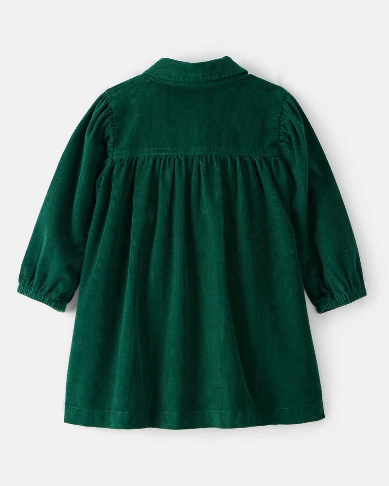 Baby Girl Corduroy Long-Sleeve Dress - Green