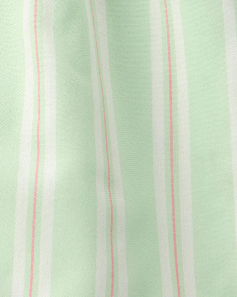 Girls 'Club Snooze' Flower Short-Sleeve Loose Fit 2-Piece Pajama Set - Ivory/Green