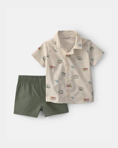 Baby Boy 2-Piece Beachy Van Top & Short Set - Green