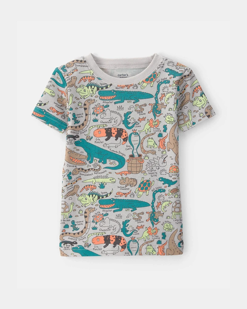 Toddler Boy Alligator 100% Cotton Snug Fit 2-Piece Pajama Set - Grey