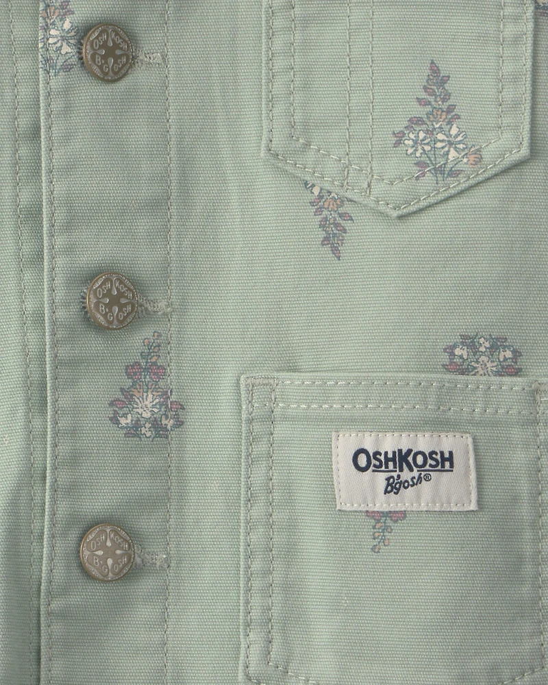 Baby Girl Floral Canvas Jacket - Green