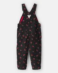 Toddler Girl Floral Print Corduroy Sleeveless Overalls - Black