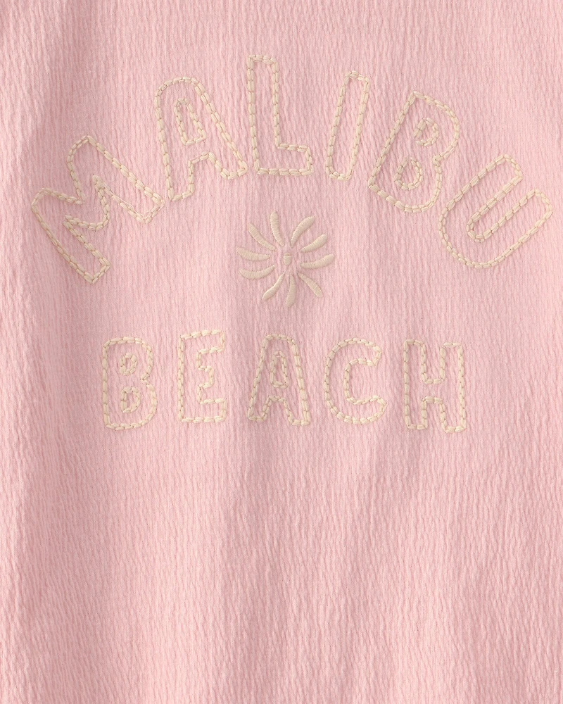 Girls 'Malibu Beach' Crinkle Top - Pink