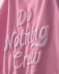 Girls 'Do Nothing Crew' French Terry Romper - Pink